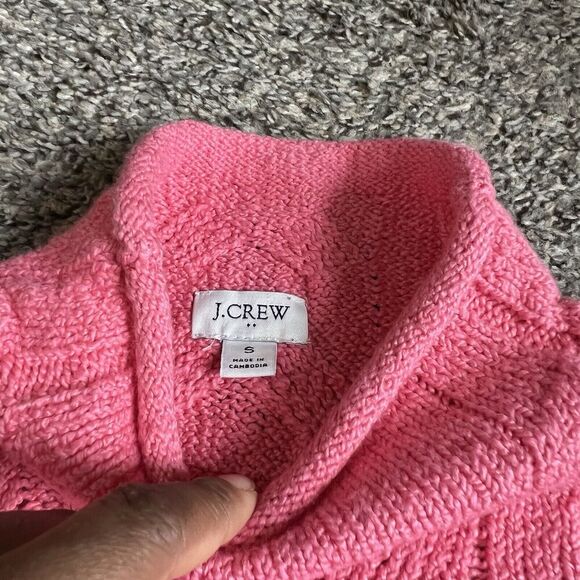 J.Crew Womens SMALL Roll Neck Cable Knit Sweater Coral Pink Cotton Blend NEW - Picture 3 of 6
